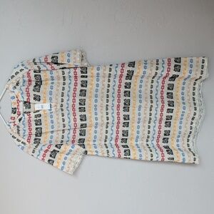 NWT Lou & Grey Geometric Embroidery Summer Shift Dress Women's Size L